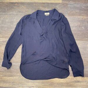 L'AGENCE 100% Silk Navy Blue Long Sleeve Blouse Top Short size small S B111